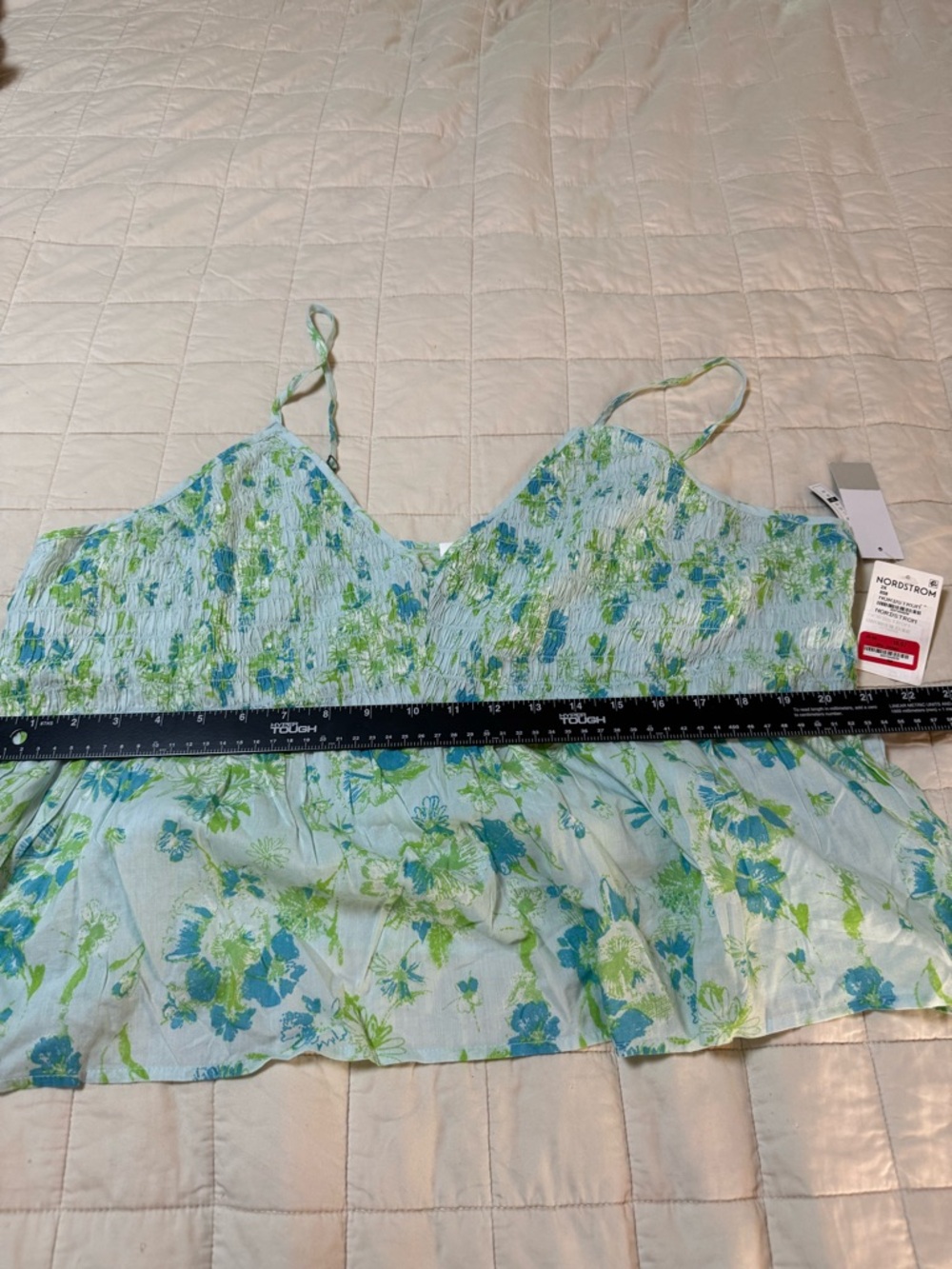 BP Nordstrom Floral Smocked Peplum Cami Top Blue Green Plus Size 2X NWT - Picture 4 of 6